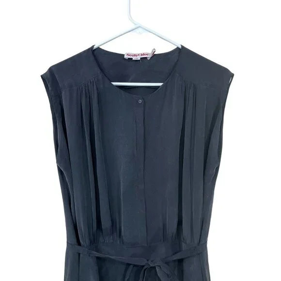 See By Chloe Size US 8 100% Silk Gray Tie Waist Dress Lined Sleeveless Flawed! - Picture 3 of 10
